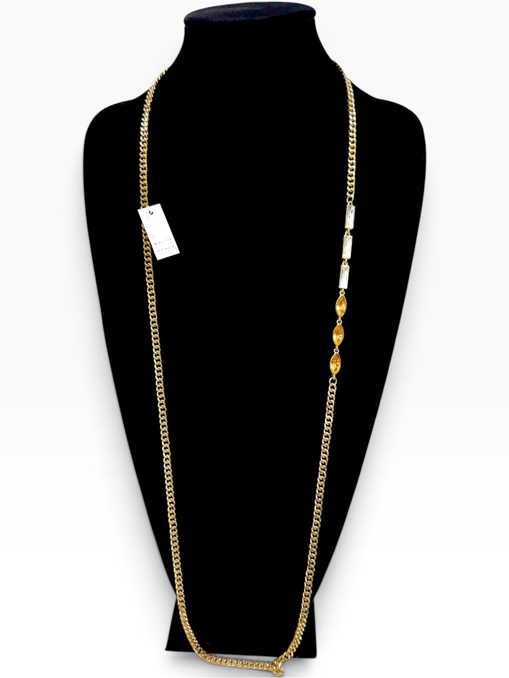 WHBM Long Brass Chain Topaz Crystal Convertible Necklace NWT